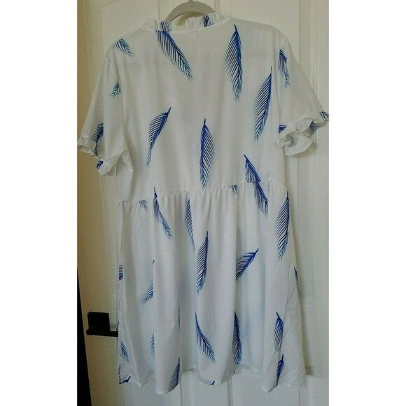 Blue & White Flowy Dress FEATHERS Ruffle Womens XXL New - Picture 7 of 10